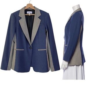 DEREK LAM 10 CROSBY Womens Sz 10 Blazer Blue Colorblock Striped One Button Lined